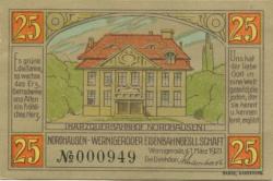 Wernigerode - Nordhausen-Wernigeroder Eisenbahngesellschaft - 1.3.1921 - 25 Pfennig