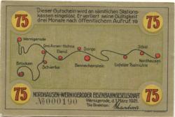 Wernigerode - Nordhausen-Wernigeroder Eisenbahngesellschaft - 1.3.1921 - 75 Pfennig