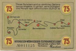 Wernigerode - Nordhausen-Wernigeroder Eisenbahngesellschaft - 1.3.1921 - 75 Pfennig