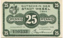 Wesel - Stadt - 1918 - 30.9.1921 - 25 Pfennig