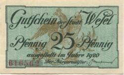 Wesel - Stadt - 1920 - 30.9.1921 - 25 Pfennig