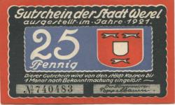 Wesel - Stadt - 1921 - 25 Pfennig