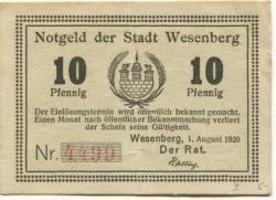 Wesenberg - Stadt - 1.8.1920 - 10 Pfennig 