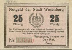 Wesenberg - Stadt - 1.8.1920 - 25 Pfennig