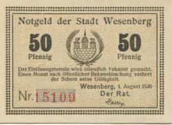 Wesenberg - Stadt - 1.8.1920 - 50 Pfennig