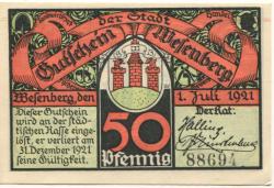 Wesenberg - Stadt - 1.7.1921 - 31.12.1921 - 50 Pfennig