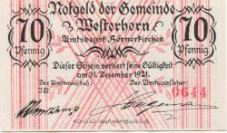 Westerhorn - Gemeinde - - 31.12.1921 - 70 Pfennig