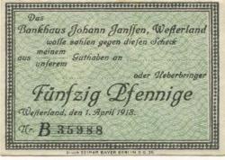 Westerland  (heute: Gemeinde Sylt) - Janssen, Johann, Bankhaus - 1.4.1918 - 50 Pfennig 