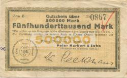 Wetter - Harkort, Peter, & Sohn, (Schöntaler Stahl- und Eisenwerke) GmbH - 15.8.1923 - 31.10.1923 - 500000 Mark