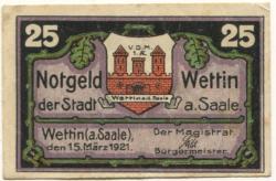 Wettin - Stadt - 15.3.1921 - 25 Pfennig 