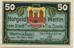 Wettin - Stadt - 15.3.1921 - 50 Pfennig 