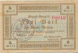 Wetzlar - Stadt - 1.11.1918 - 1.2.1919 - 5 Mark