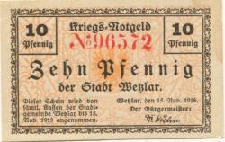 Wetzlar - Stadt - 15.11.1918 - 15.11.1919 - 10 Pfennig