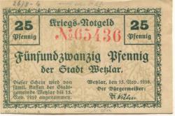 Wetzlar - Stadt - 15.11.1918 - 15.11.1919 - 25 Pfennig
