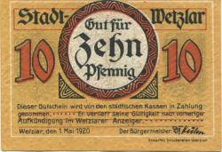 Wetzlar - Stadt - 1.5.1920 - 10 Pfennig