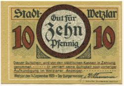 Wetzlar - Stadt - 14.9.1920 - 10 Pfennig