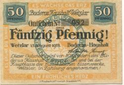 Wetzlar - Buderus-Haushalt - 15.8.1918 - 50 Pfennig