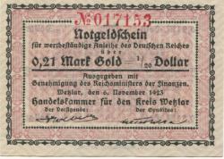 Wetzlar - Handelskammer des Kreises - 6.11.1923 - 0.21 Gold-Mark