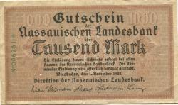 Wiesbaden - Nassauische Landesbank - 1.11.1922 - 1000 Mark