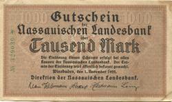 Wiesbaden - Nassauische Landesbank - 1.11.1922 - 1000 Mark