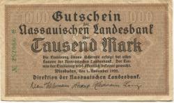 Wiesbaden - Nassauische Landesbank - 1.11.1922 - 1000 Mark