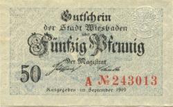 Wiesbaden - Stadt - September 1919 - 50 Pfennig