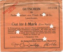 Wiesdorf (heute: Leverkusen) - Farbenfabriken, vormals Friedrich Bayer & Co - 7.11.1916 - 1.3.1917 - 1 Mark