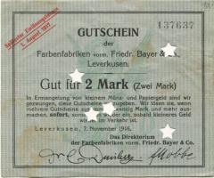 Wiesdorf (heute: Leverkusen) - Farbenfabriken, vormals Friedrich Bayer & Co - 7.11.1916 - 1.8.1917 - 2 Mark