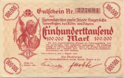 Wiesdorf (heute: Leverkusen) - Farbenfabriken, vormals Friedrich Bayer & Co - 1.8.1923 - 100000 Mark