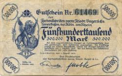 Wiesdorf (heute: Leverkusen) - Farbenfabriken, vormals Friedrich Bayer & Co - 1.8.1923 - 500000 Mark