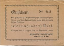 Wiesenbad - Meyer & Co, Mechanische Flachsspinnerei - 8.9.1922 - 30.9.1922 - 100 Mark