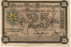 Wildungen (Bad) - Stadt - 25.3.1920 - 25 Pfennig