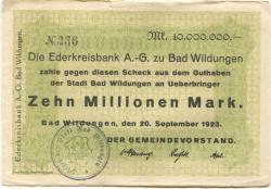 Wildungen (Bad) - Stadt - 20.9.1923 10 Millionen Mark