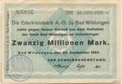 Wildungen (Bad) - Stadt - 20.9.1923 - 20 Millionen Mark