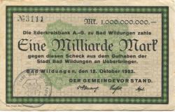 Wildungen (Bad) - Stadt - 12.10.1923 - 1 Milliarde Mark