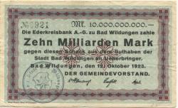 Wildungen (Bad) - Stadt - 12.10.1923 - 10 Milliarden Mark