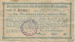 Wildungen (Bad) - Stadt - 7.11.1923 - 1/20 Kubik Festmeter Buchenholz