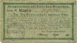 Wildungen (Bad) - Stadt - 7.11.1923 - 1/10 Kubik Festmeter Buchenholz