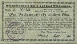 Wildungen (Bad) - Stadt - 7.11.1923 - 1/4 Kubik Festmeter Buchenholz