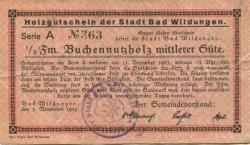 Wildungen (Bad) - Stadt - 7.11.1923 - 1/2 Kubik Festmeter Buchenholz