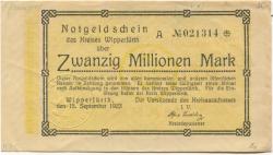 Wipperfürth - Kreis - 15.9.1923 - 20 Millionen Mark 