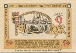 Wismar - Keglerverband eV - 9.10.1921 - 17.10.1921 - 50 Pfennig 