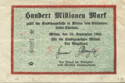Witten - Stadt - 10.9.1923 - 100 Millionen Mark 