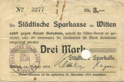 Witten - Städtische Sparkasse - 11.8.1914 - 31.12.1914 - 3 Mark
