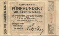 Wittenberge - Stadt - 12.11.1923 - 500 Milliarden Mark