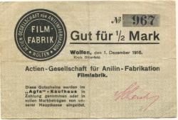 Wolfen (heute: Bitterfeld) - AG für Anilin-Fabrikation, Filmfabrik - 1.12.1916 - 1/2 Mark 