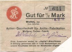 Wolfen (heute: Bitterfeld) - AG für Anilin-Fabrikation, Wolfener Farbenfabrik - 8.12.1916 - 1/2 Mark 