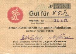 Wolfen (heute: Bitterfeld) - AG für Anilin-Fabrikation, Wolfener Farbenfabrik - 23.2.1917 - 85 Pfennig 