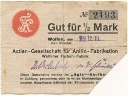 Wolfen (heute: Bitterfeld) - AG für Anilin-Fabrikation, Wolfener Farbenfabrik - 22.12.1916 - 1/2 Mark