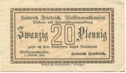 Wolfmannshausen (heute: Grabfeld) - Friedrich, Heinrich, Bäckerei und Kolonialwarenhandlung - 1.10.1918 - 20 Pfennig